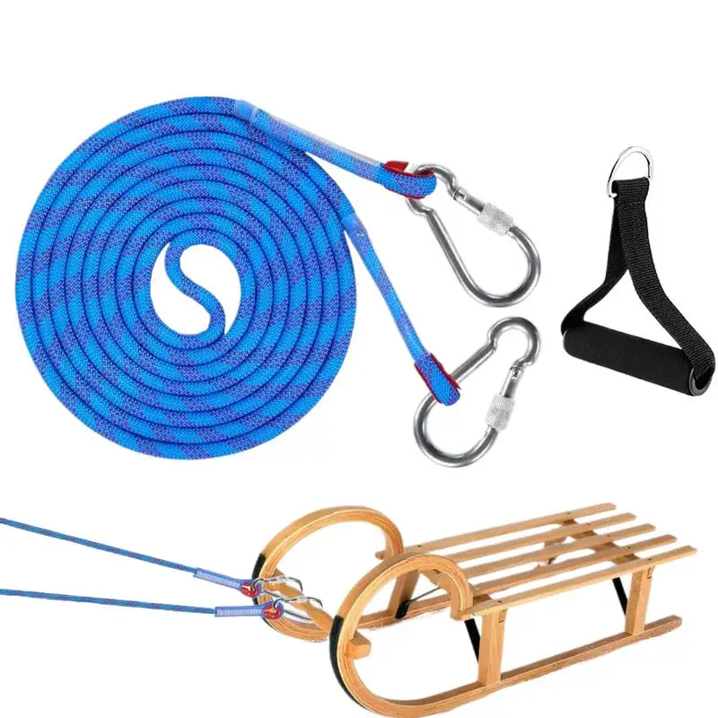 Sled Pull Rope Winter Sled Pull Rope Set Snow Lead 13FT Children Drag Cord with Carabiner for Dinghy