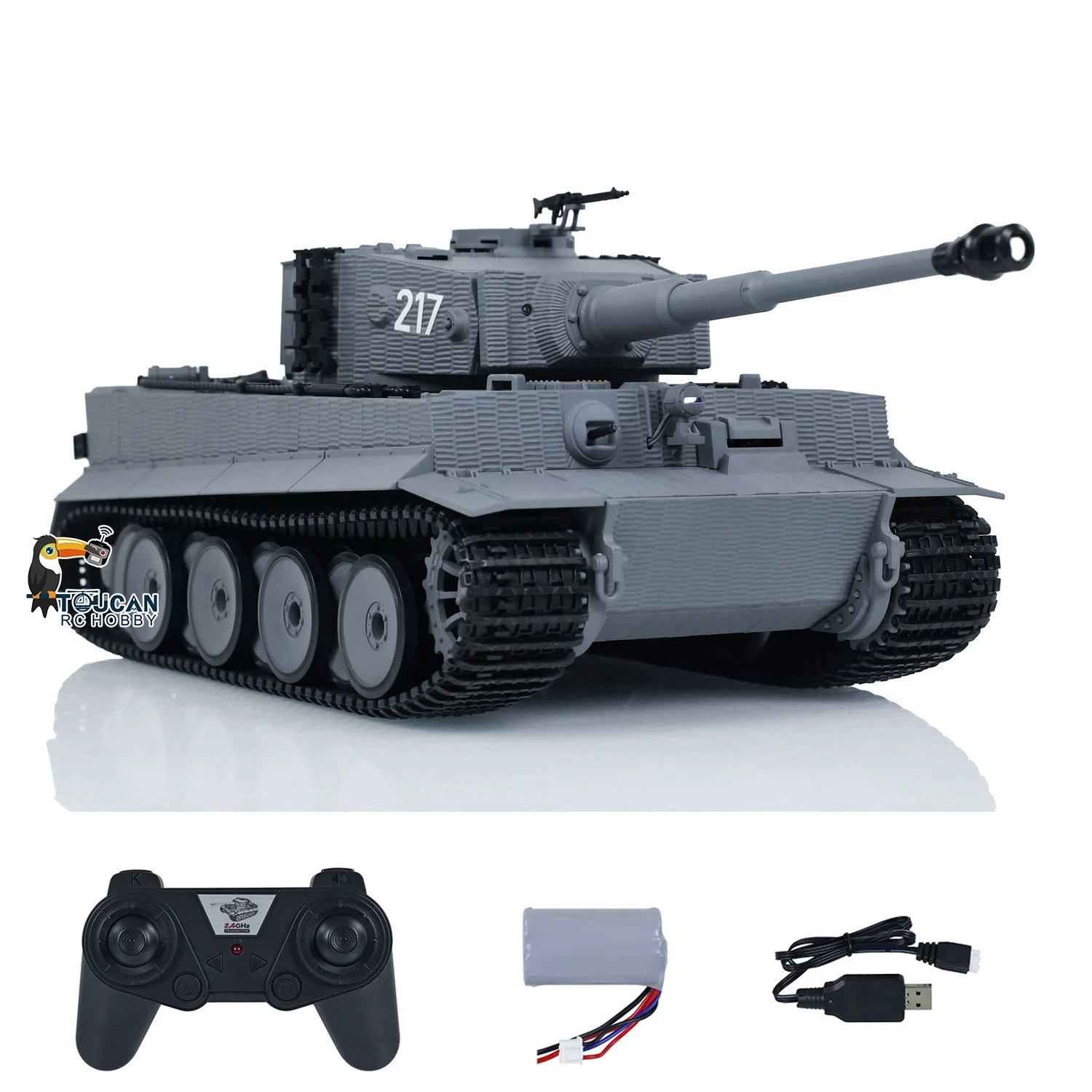 Détail des chenilles et du blindage du char télécommandé Taigen Tiger I