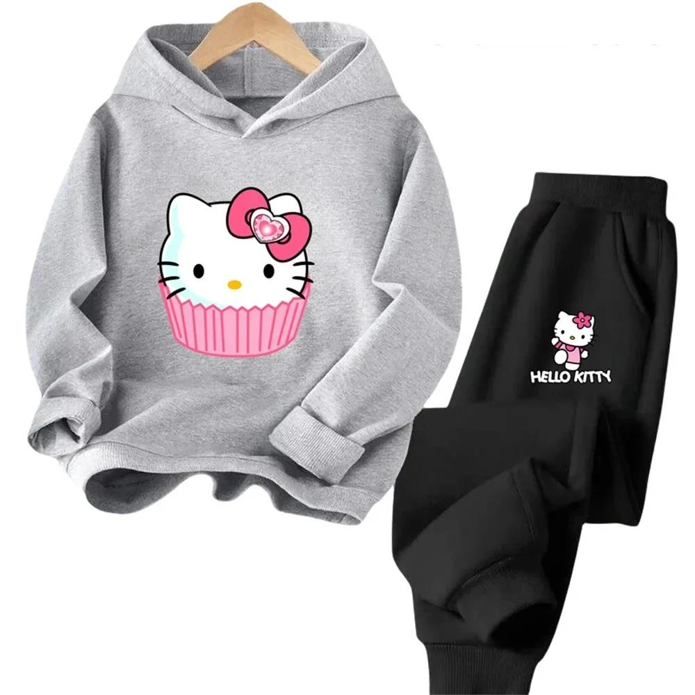 thumbnail image 1 of Conjunto de sudadera con capucha de Hello Kitty Kuromi para niños, juego de dibujos animados para niños, traje de camión de primavera y otoño, sudadera de manga larga, lindas sudaderas con capucha par, 1 of 5