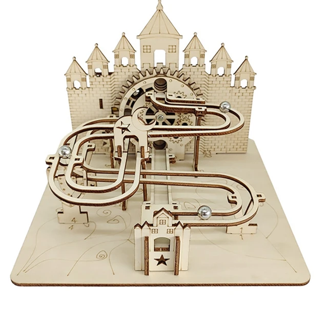 3D Wooden Puzzle Castle Marble Run Rotating Track Mechanical Gears Constructor Engineering Kits For Adults Teens Gifts 2
