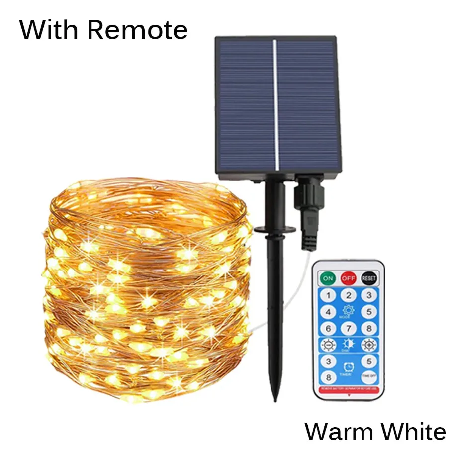 thumbnail image 1 of Cadena de luces solares para exteriores, 50 m y 100 m, luces LED de hadas para patio, lámparas solares para acampar, terrazas, jardines, fiestas, decoración de patios, 1 of 5