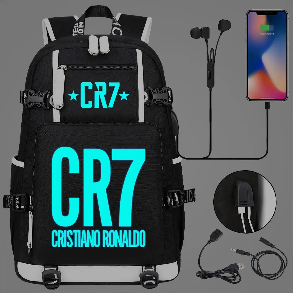 thumbnail image 1 of Mochila de fútbol CR7 luminosa, impermeable, para niños, niñas, estudiantes de secundaria, adolescentes, mochila infantil, 1 of 5