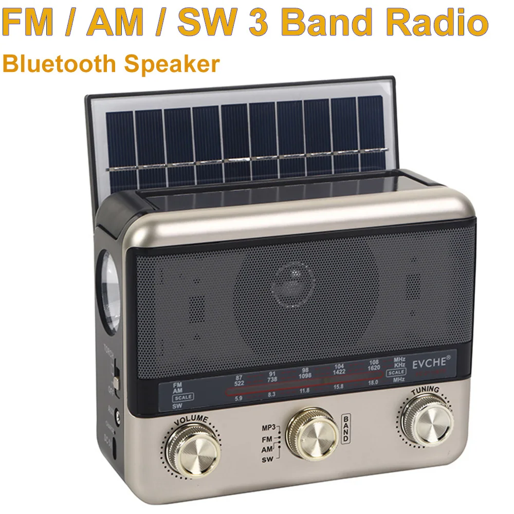 

FM AM SW 3 Band Radio Retro Bluetooth Speaker Multi-function With HIFI Sound Quality USB Solar Charging TF Card U Disk Player