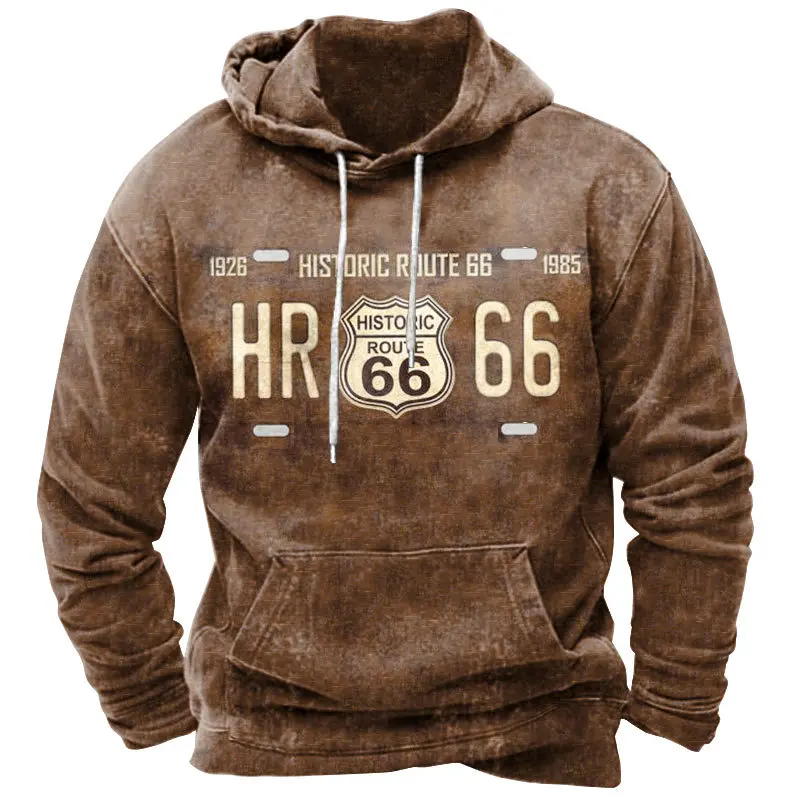 Spring/ Autumn Vintage Men's Hoodie  Route 66 Cycling Jacket Sweatshirt  3d Vintage Loose Casual Long Sleeve Tops  Size 2XS-4XL