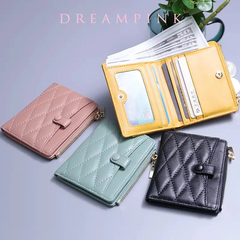 

Sheepskin Women‘s Wallet Luxury Diamond Quilted Bifold Female Card Holder Purse Elegant Genuine Leather Ladies Small Money Bag