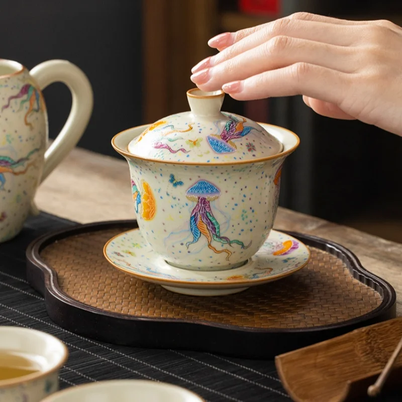 160ml Traditional Ru Kiln Jellyfish qing feng Gai Tea Bowl With Lid For Brewing Tea High-end Opening Can Raise Kung Fu Set