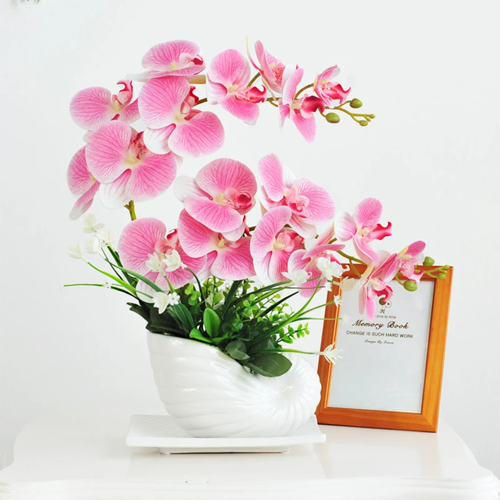 

Artificial Orchid Exquisite Potted Fake Bonsai Desktop Dried Flowers Arrangements Decoration Centerpiece Purple