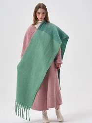 2023 Winter Simple Color Blocking Supple Plush Scarf Thickened Lengthen Warm Tassel Comfortable Versatile Women Collar Shawl
