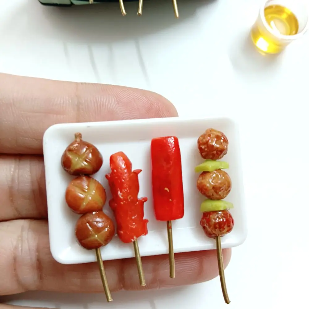 1/6 Scale Dollhouse Miniature Barbecue Roasters Mini BBQ Meat Ball Sausage Food for Doll House Kitchen Play Toys Accessories 6