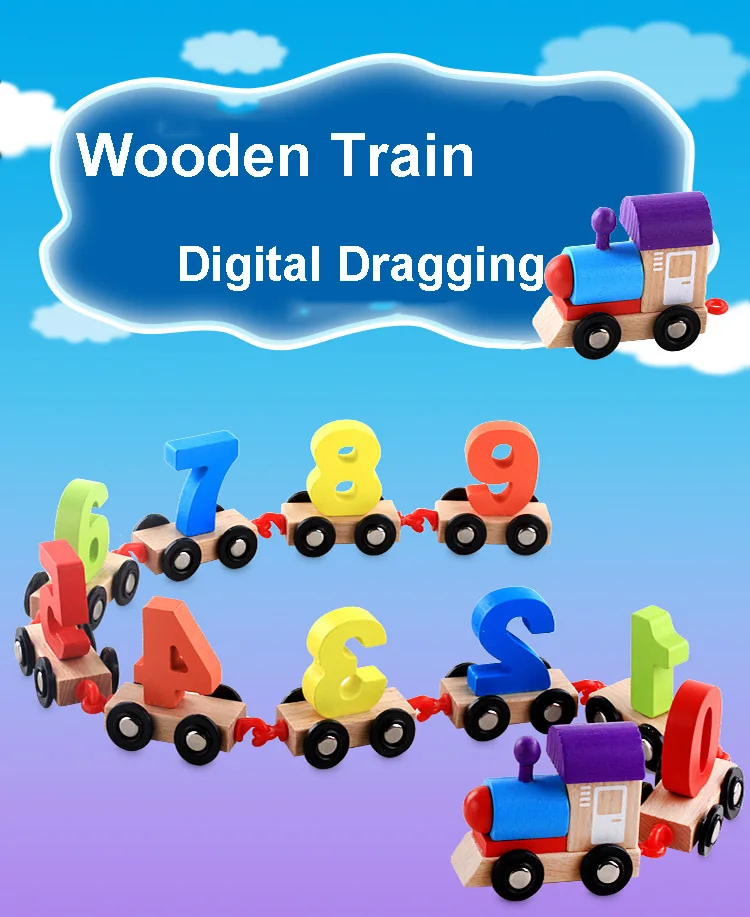 

New Wooden Toy Set Building Digital Train Puzzle Assembling Colour Wooden Puddle Jumper Puzzle Toys Birthday Gift For Children