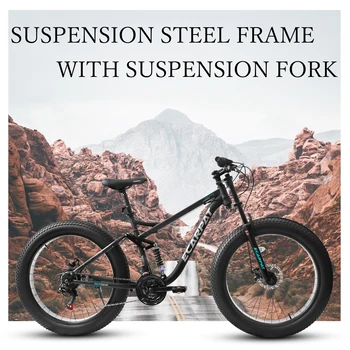 26 inch Mountain Bike, Full-Suspension 21 Speeds Drivetrain with Disc-Brake MTB Bicycle, 26*4 2