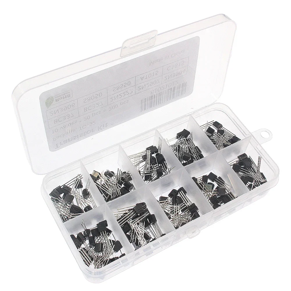 50/100/200PCS TO-92 Transistor Assorted Kit 2N2222 2N2907 2N3906 2N5401 2N5551 A1015 BC327 BC337 BC548 BC549 C1815 S8050 PNP NPN