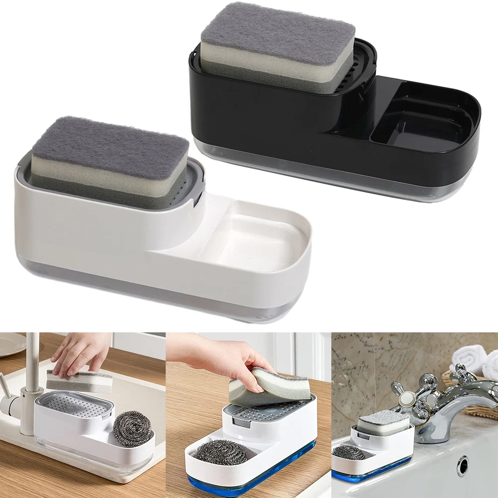 Description Picture 3 of itemNo More Soap Waste Dish Soap Dispenser with Quantitative Discharge Includes Sponge Holder Available in White and Black