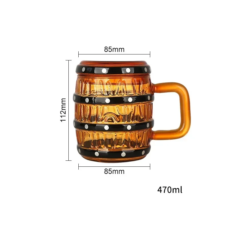Beer Mug 470ml 16oz Large Capacity Barrel Shape Glass Cup with Handle and Lid Like One Piece Pirate Beer Cup 1 Piece