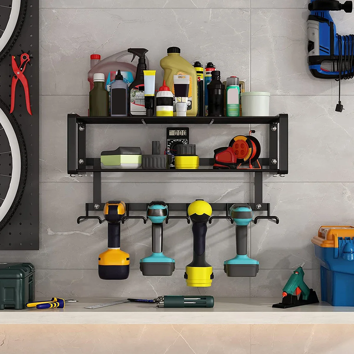 1 Étagère De Rangement Pour Outils Électriques, Support D'organisateur De  Perceuse, Support De Rangement Mural Pour Outils Électriques De Garage Avec