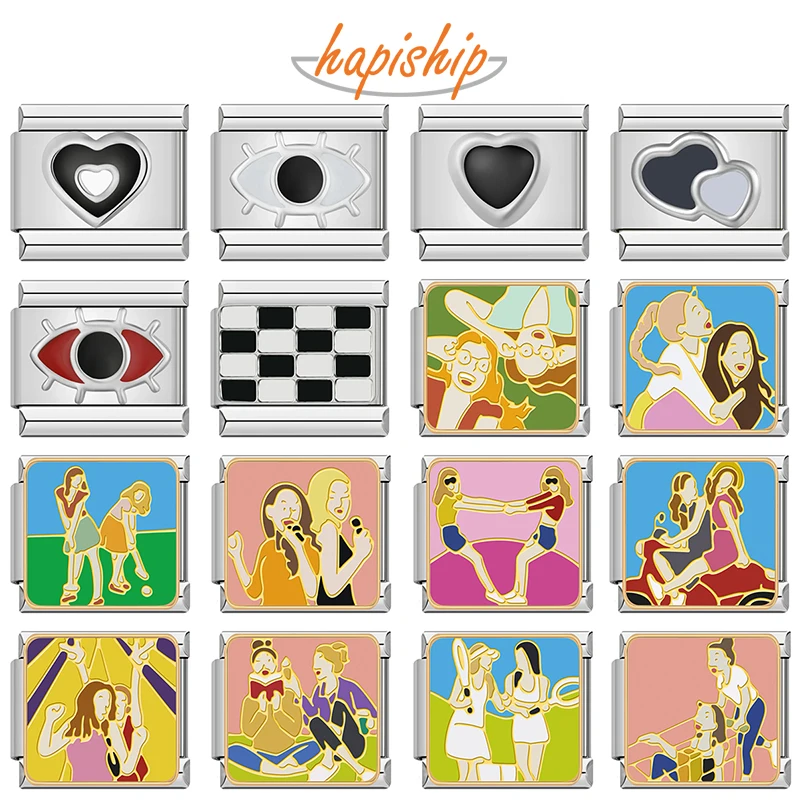 Hapiship, nuevo, Original, Color de Margarita, mejores amigos, amistad, abalorios italianos aptos para pulsera de 9mm, fabricación de joyas de acero inoxidable DJ512