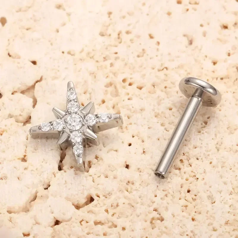 ASTM F136 티타늄 16G 내부 스레드 스파클링 CZ 노스 스타 스터드 귀걸이 Labret 연골 Tragus Helix Conch Lobe Piercing