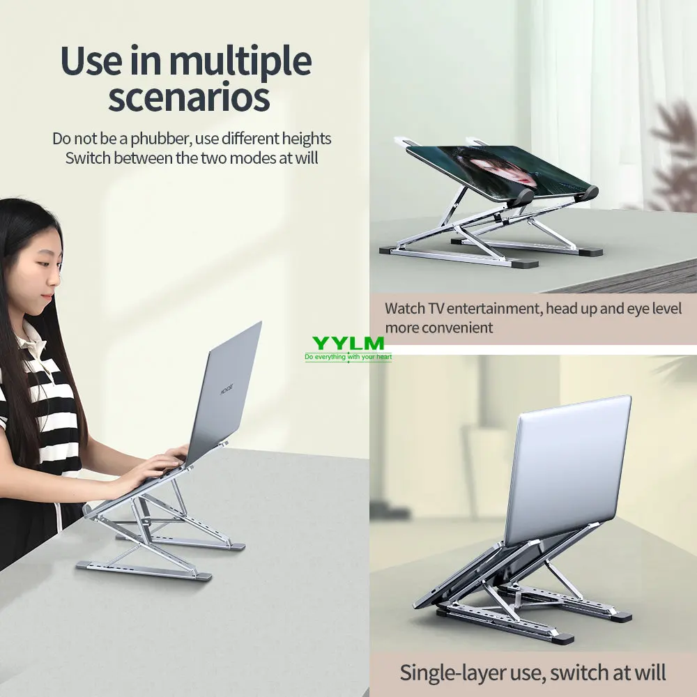 YYLM N8 알루미늄 노트북 스탠드, 맥북용 조절 가능, 휴대용 냉각 스탠드, 접이식 노트북 거치대