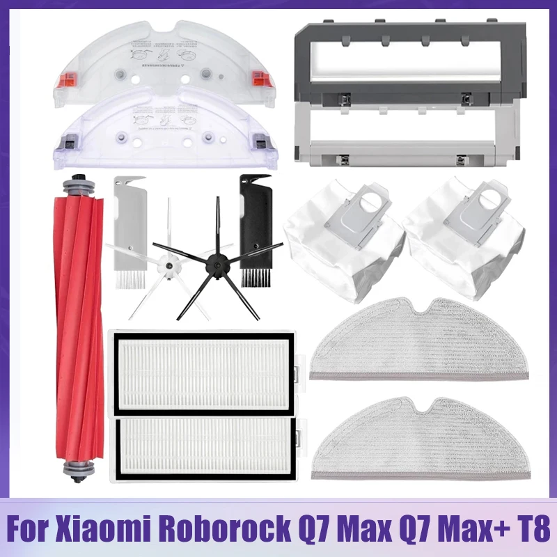 Hepa Filter Dust Bag Accessories For Xiaomi Roborock Q7 Max Q7 Max+ T8 Vacuum Cleaner Side Main Brush Cover Mop Rag Holder Parts