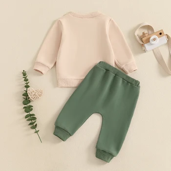 2024-07-23 Lioraitiin Baby Boys Pants Set, Long Sleeve Crew Neck Letter Print Sweatshirt with Elastic Waist Pants Infant Clothes 3