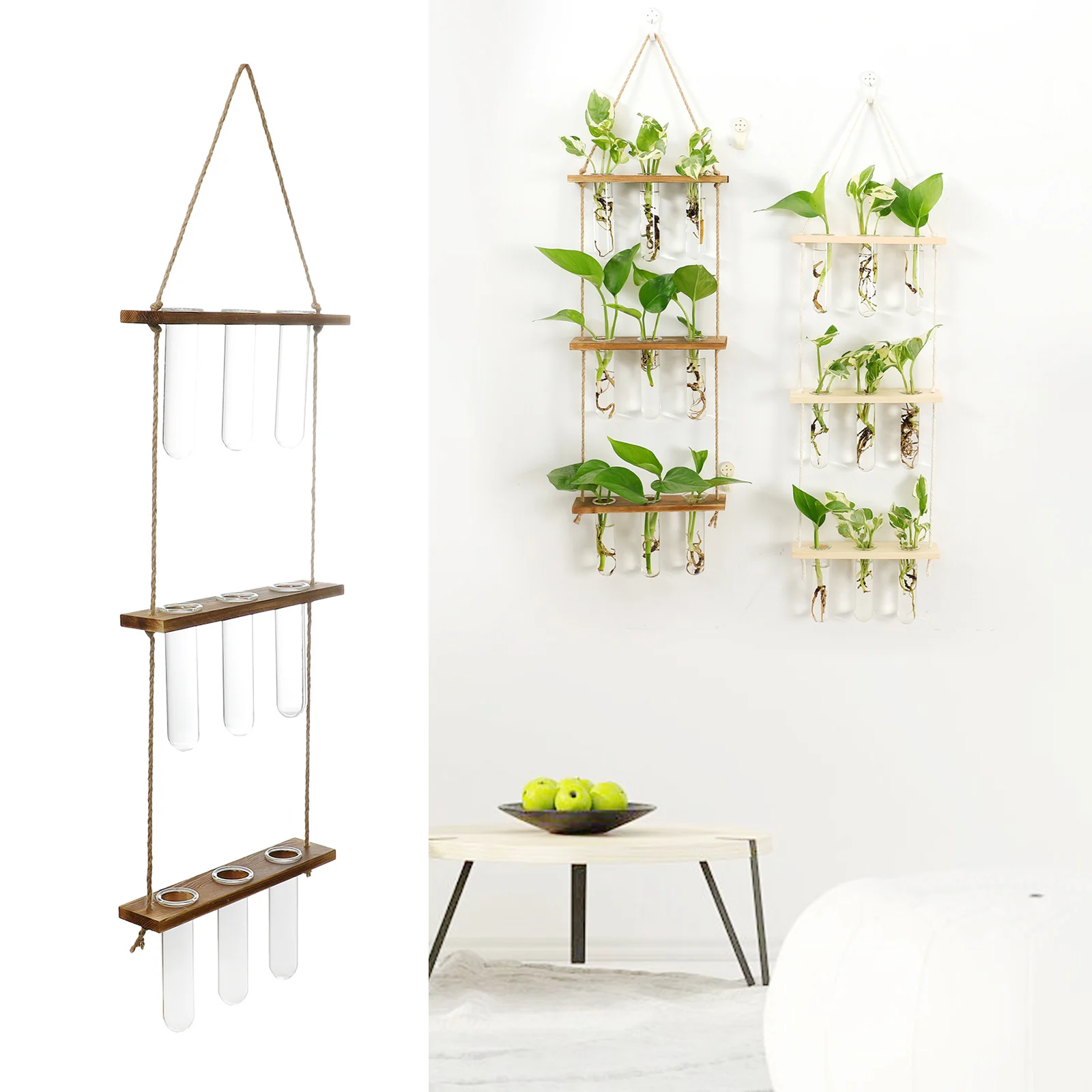Glass Tubes Planter Wall Hanging Container Nordic Flower Bud Vase Wooden Holder For Propagation