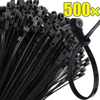 100/500PCS Screw Hole Nylon Cable Ties Self-locking Cord Ties Straps Fastening Loop Reusable Plastic Wire Ties Office Supplies