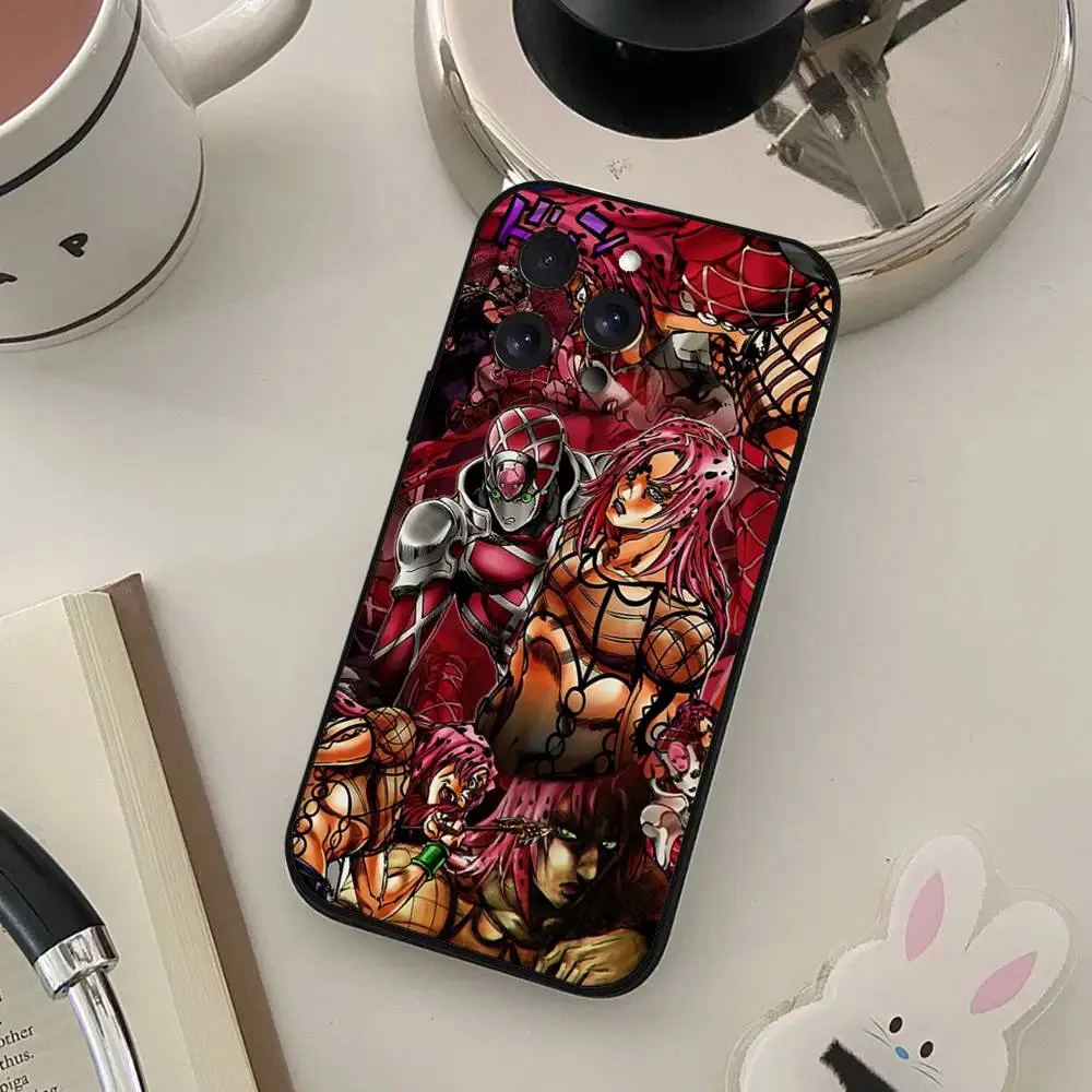 Anime-Inspired Soft Black Phone Case - JoJo's Bizarre Adventure Design