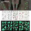 5pcs Green Luminous Glow Waterproof Temporary Tattoo Stickers Cute Cartoon Unicorn For Kids Arm Face Body Art Fake Tattoos 1