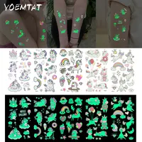 5pcs Green Luminous Glow Waterproof Temporary Tattoo Stickers Cute Cartoon Unicorn For Kids Arm Face Body Art Fake Tattoos 1