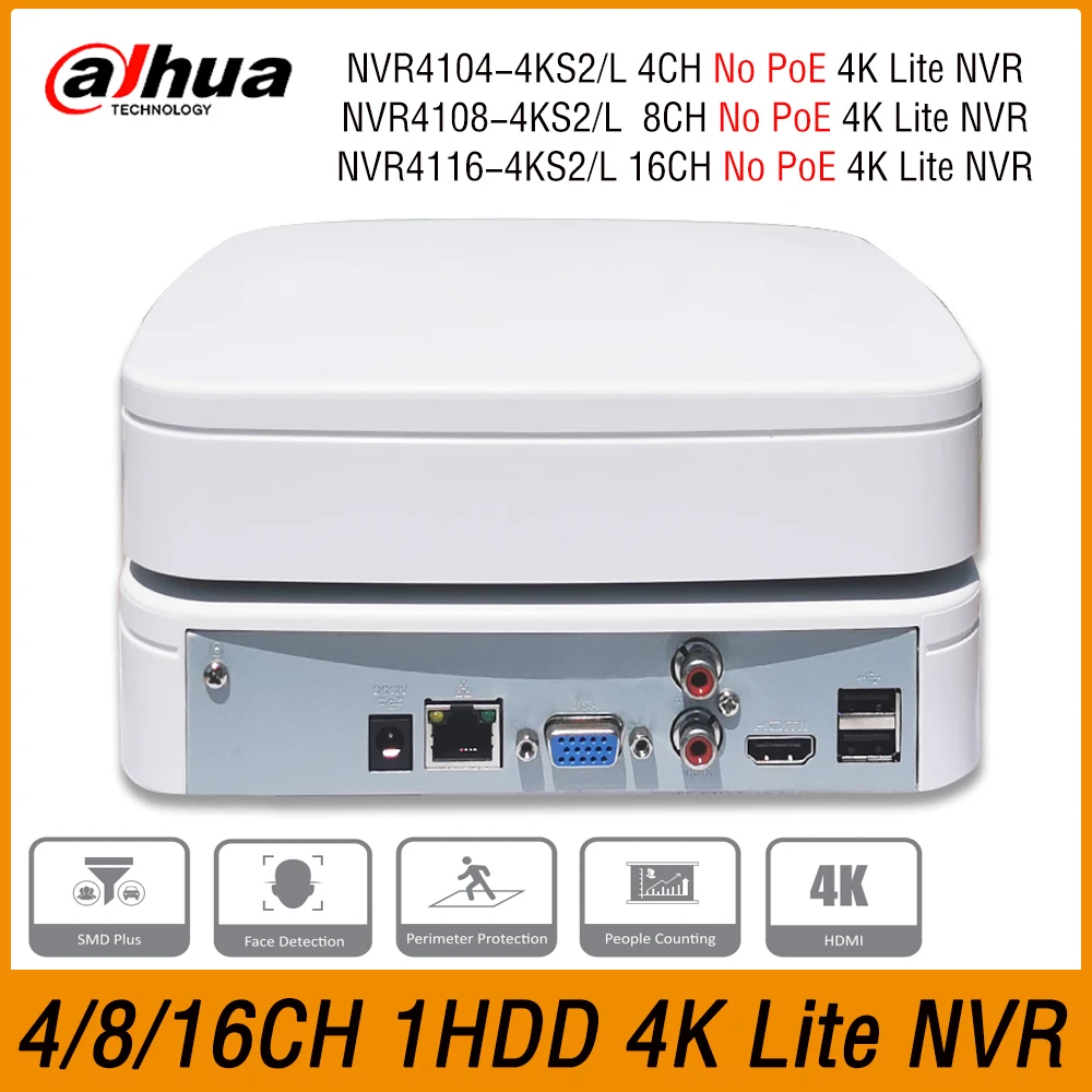 

Dahua NVR4104-4KS2/L NVVR4108-4KS2/L NVR4116-4KS2/L 4K NVR Onvif 4/8/16CH Smart H.265 1U 1HDD Network Video Recorder SMD Plus