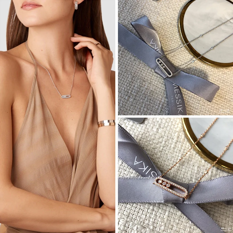 925 Sterling Silver French three diamond move series Rose Gold Plated Original brand Fine jewelry For women messika Necklace | Украшения и