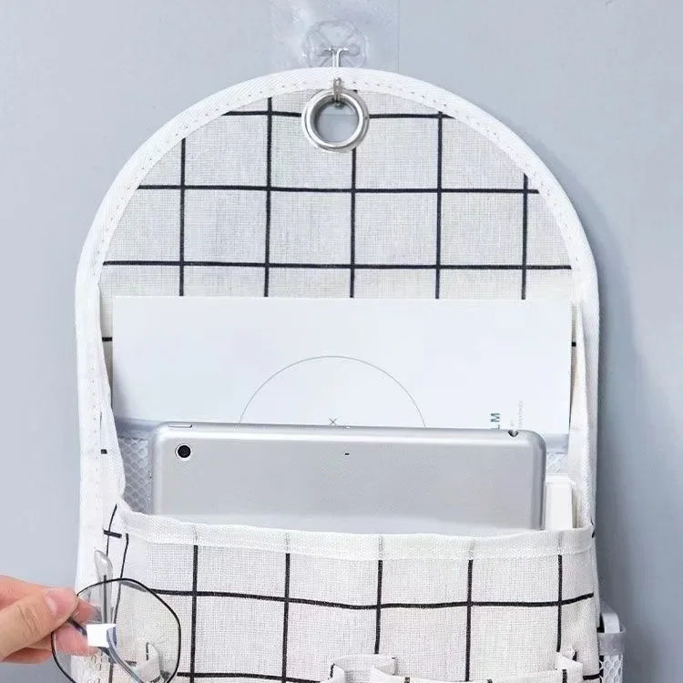 Fabric Hanging Storage Bag for Dormitory Wall Mounted Wall Door Bags Dual-Pocket Side Mesh Organizer Book Magazine Phone Holder 5