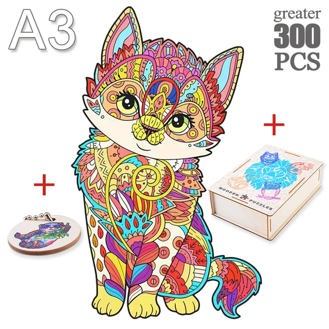 Mysterious Wooden Puzzles Cat Parrot Unique Animals Shape Wooden Jigsaw Puzzle Toys For Kids Adults DIY Educational Games Gifts 2