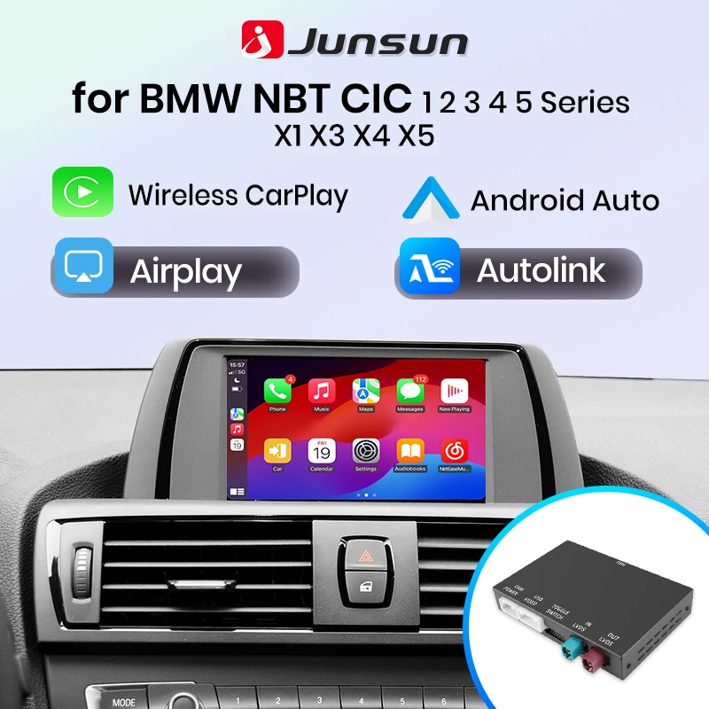Junsun módulo inalámbrico CarPlay Android Auto para BMW NBT CIC System 1 2 3 4 5 Series X1 X3 X4 X5 F20 F21 F30 F31 F34 F10 F48 F25 1
