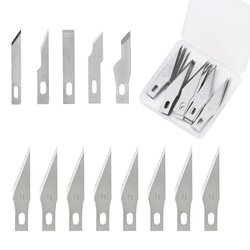 50Pcs/Box Replacement Metal Carving Knife Blade Stainless Steel Leather Carving Craft Accessories Set Leather Tool Wood Carving Knives Wood Carving Blades Carving Tool Leather Cutting Tools