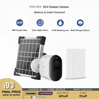 Imilab EC4 카메라 풀 키트, 4MP 와이파이 야간 투시경, AI 인간 감지, 홈 보안 보호, 방수 IP66 태양 전지판