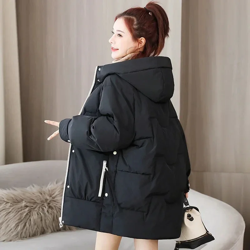 2021 New Women's Parkas Hooded Overcoat Casual Long Coat Cotton Padded Parka Warm Female Jackets Outwear Plus Size Winter Jacket