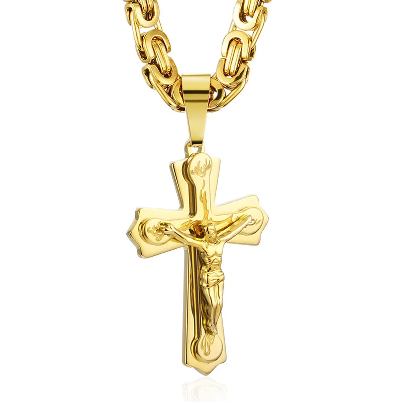 Stainless Steel Crucifix with Byzantine Chain 3