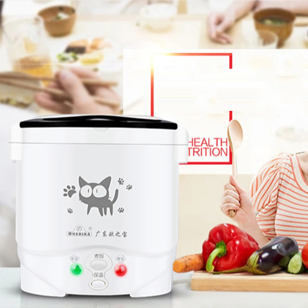 Mini Rice Cooker Portable White 1L Rice Cooker Steamer w/Measuring Cup