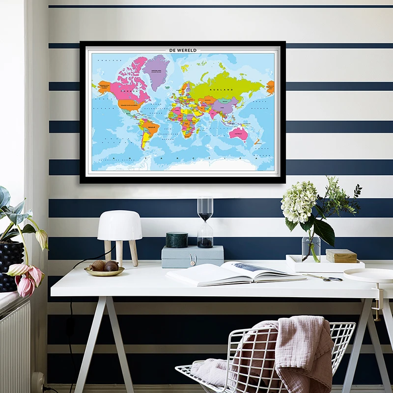 

A1 Size The Wold Map In Dutch Wall Art Poster Non-smell Canvas Painting Children School Supplies Living Room Home Decoration