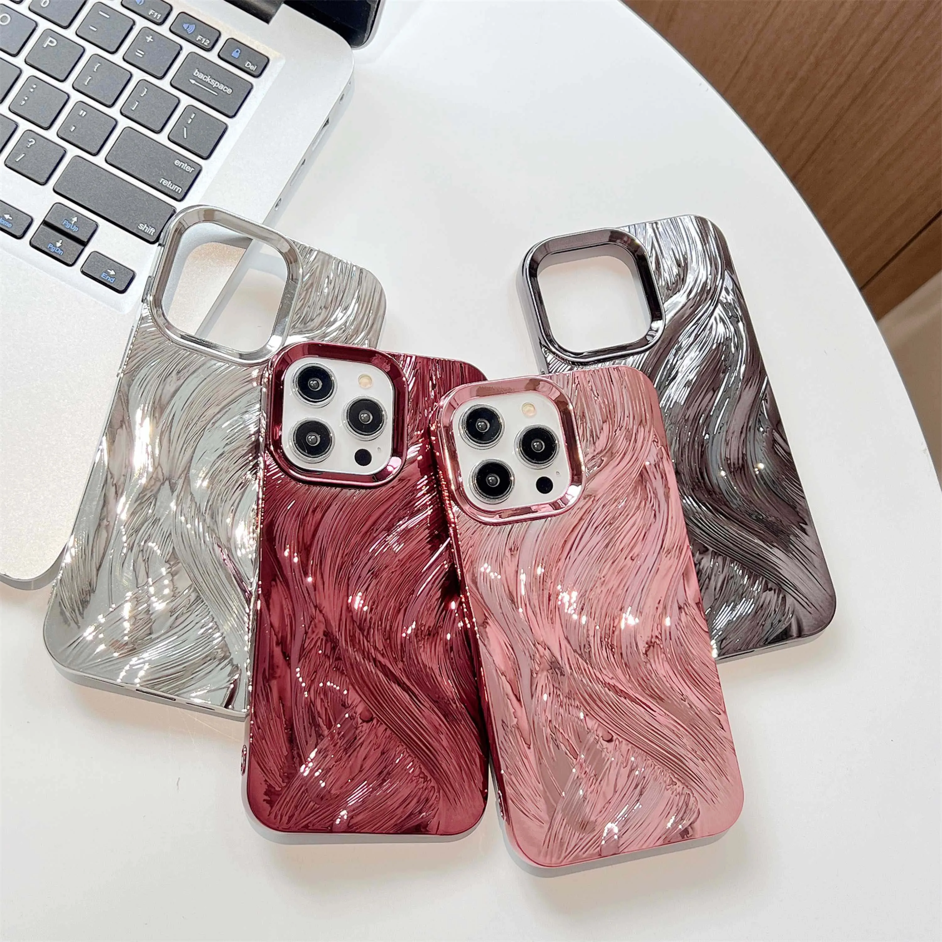 3D 4 Colori Cover Per Iphone 13 15Pro 14Promax 13Pro Red 14 15 Pro Max 15Promax 14Pro Pink Silvery Protect Phone Case Fundas