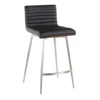 Mason Contemporary Swivel Counter Stool in Stainless Steel, Walnut Wood, and Black Faux Leather by LumiSource - Set of 2 2