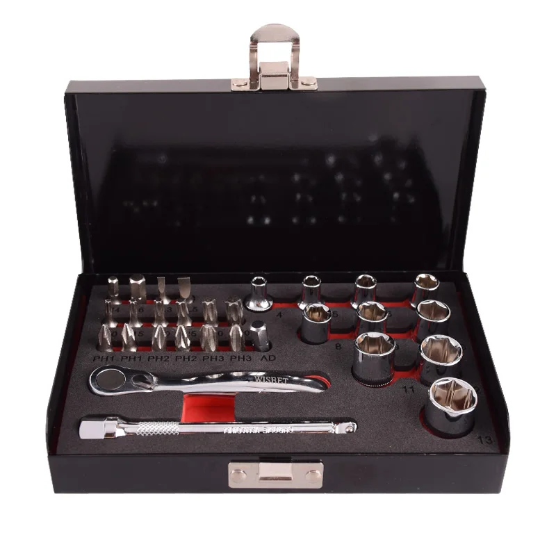 

High Torque 1/4 Ratchet Wrench S2 Material Bits 28PCS Mini Tools Set Screwdriver Head Bike Repair Hand Tools Combination