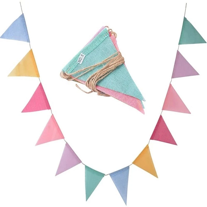 

24Pcs Colorful Jute Linen Flags Pennant Birthday Bunting Banners Festival Wall Hanging Wedding Party Garland for Home Decor Prop