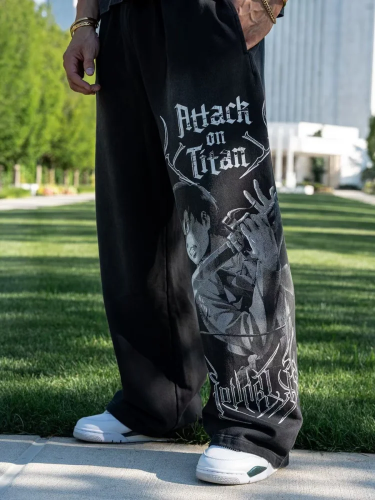 2025 New American Style Men's Pants Spring Autumn Anime Attack on Titan Print Jogger Cotton Loose Wide Leg Straight Pants 3