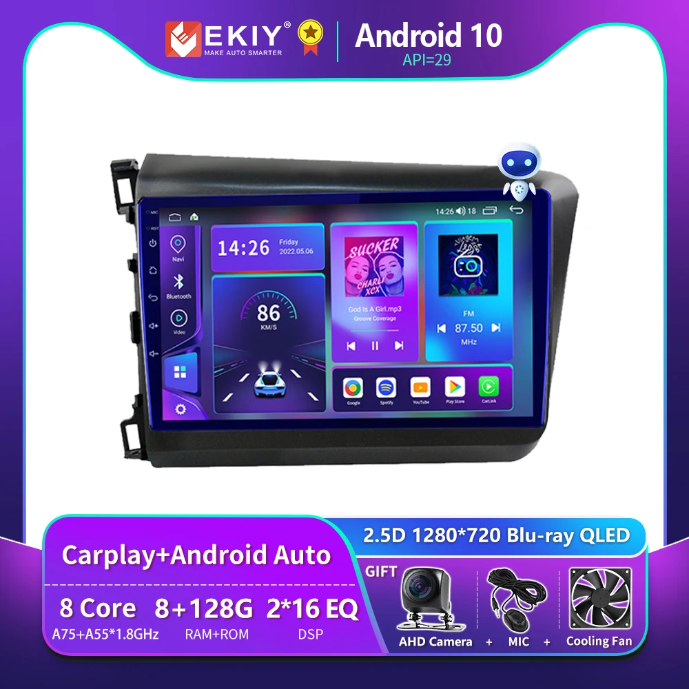 

EKIY T900 Android 10 Autoradio For Honda Civic 2012 2013 2014 2015 Car Radio Multimedia Player Carplay GPS Navigation QLED 2 Din