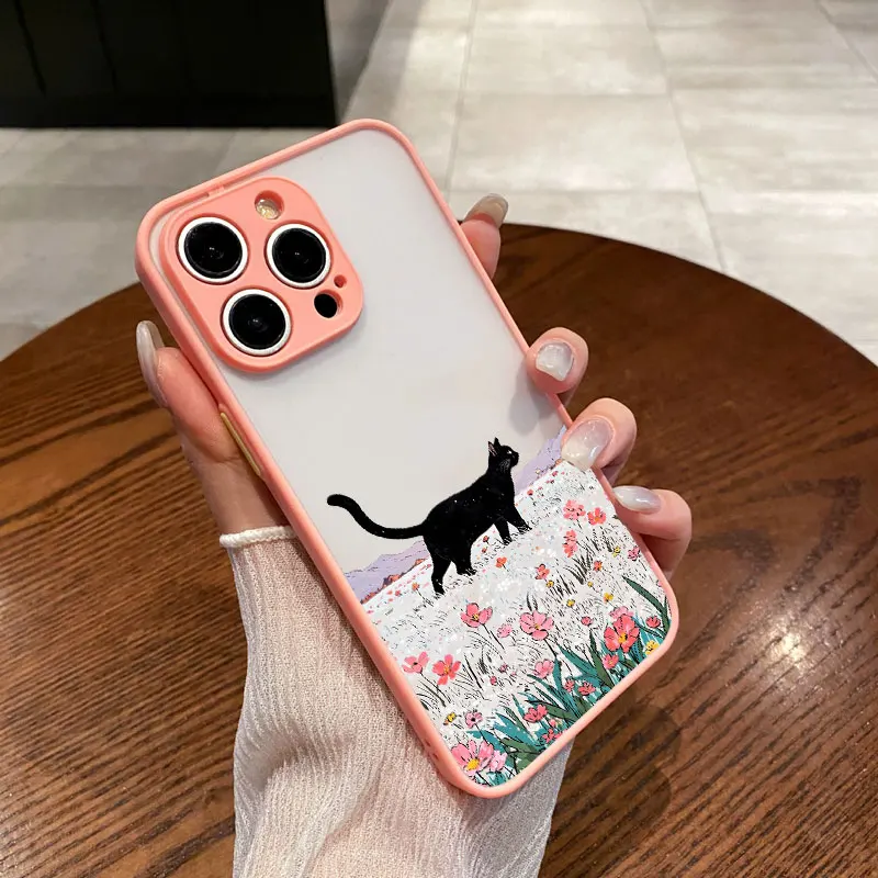 Black Cat Cartoon Shockproof Landscape Phone Case - Stylish Back Cover