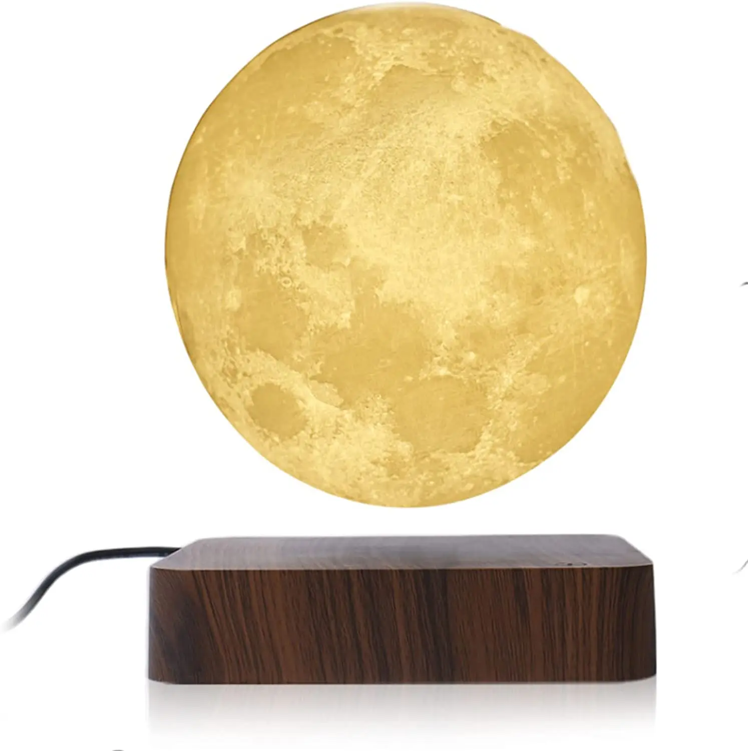 LAMPE MAGNETIQUE AIMANTEE LED FLOTTANTE BLANCHE JAUNE DOREE LUNE 14 CM