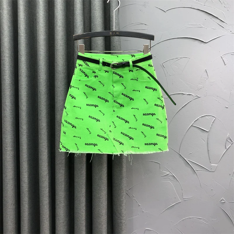 

Женская юбка А-силуэта, флуоресцентная зеленая юбка с высокой талией в Корейском стиле, новинка на лето
