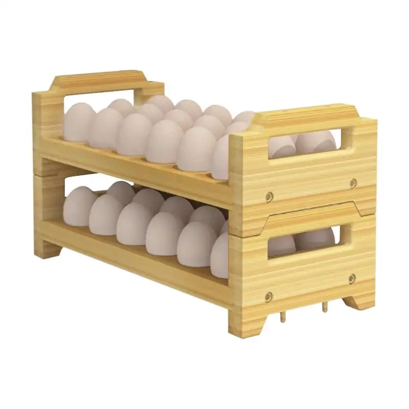 

2 Tier Wooden Egg Holder Display Stand Egg Storage Rack Rustic Stackable Kitchen Counter Display Rack for Duck Eggs Chicken Eggs